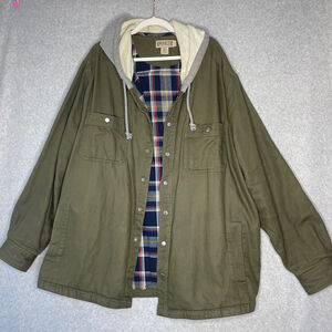 Duluth Trading Co Flannel Lined Hooded Barn Chore Jacket Green 3XL